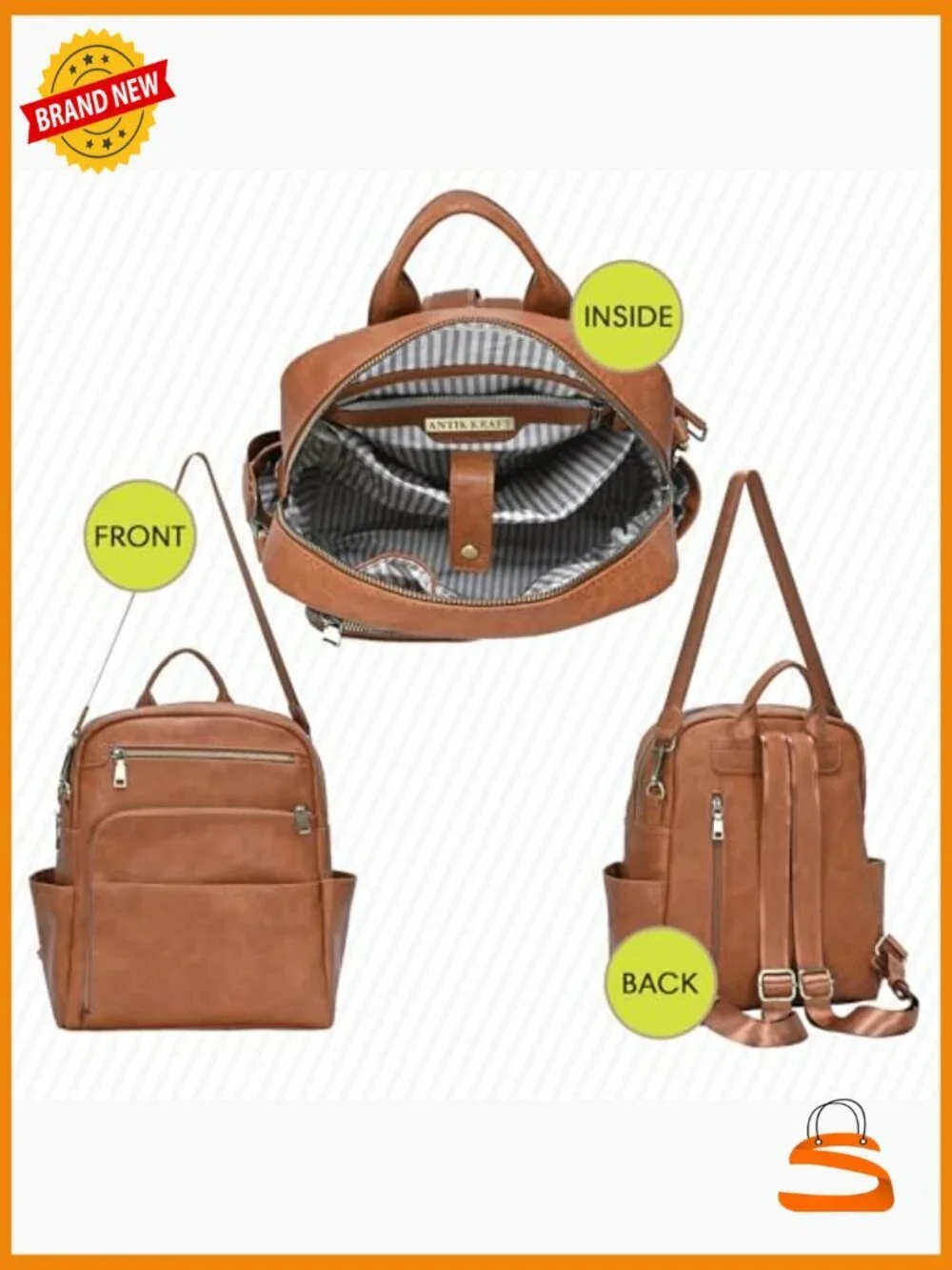 Vegan Leather Backpack Purse Convertible Shoulder Bag Multiple Pockets